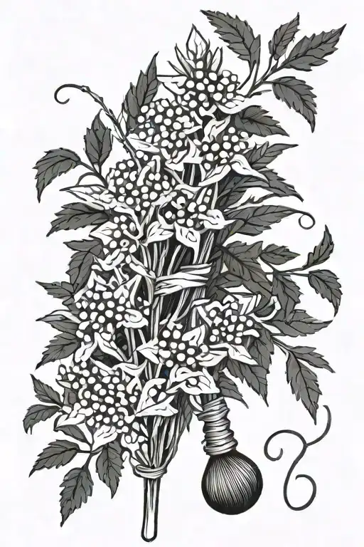 Incense Sticks With Juniper Branch And Rue Plant Tied Around Them