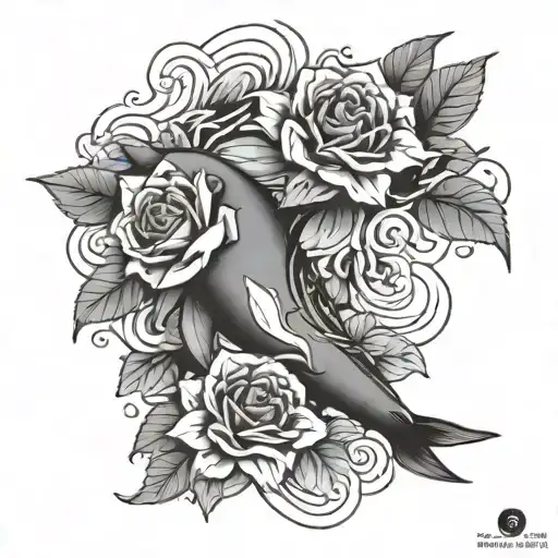 Japanese Rose And Dolphin Forearm Sleeve