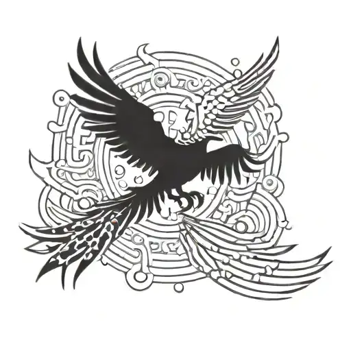 Combine A Circuit Board Pattern With Motorcycle Tire Tracks To Form A Phoenix Silhouette