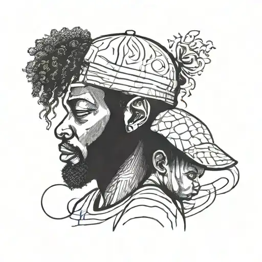 Afro Man In Cap With His 4-Year-old Son