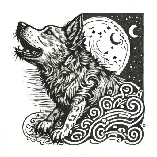 A Dog Howling At The Moon Made Of Musical Notes