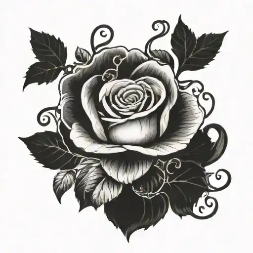 A Detailed Blackwork Tattoo Of A Rose Intertwined With A Vine