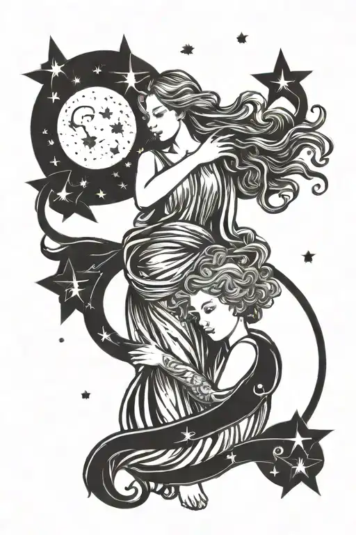 Virgo Holding Astrid With Moon And Stars Forming