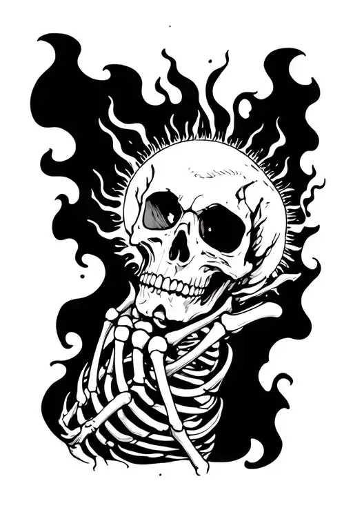 Flaming Skeleton Made Of Sunlight Reaching Out To Touch