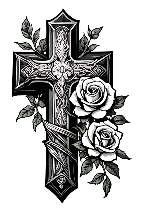 Western Cross Surrouned By Rose Wrapped