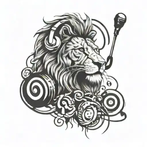 Hugo Viking Runes Lion Wearing Headphones Surrounded By Musical Notes