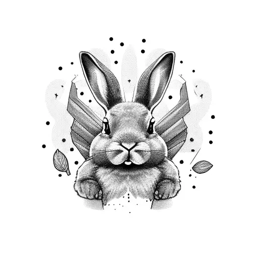 Black Bunny Eating Hay With Decoration Behind Him