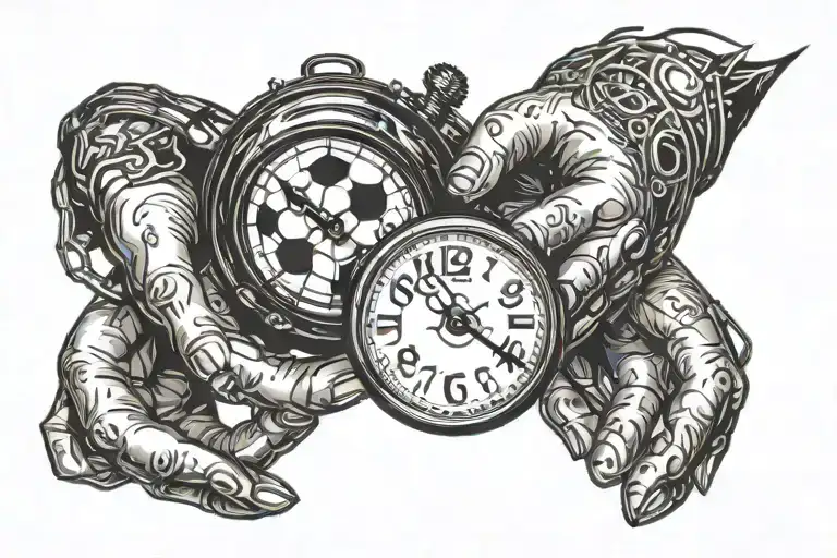 Soccer Ball Held In A Hand Surrounded By A Clock