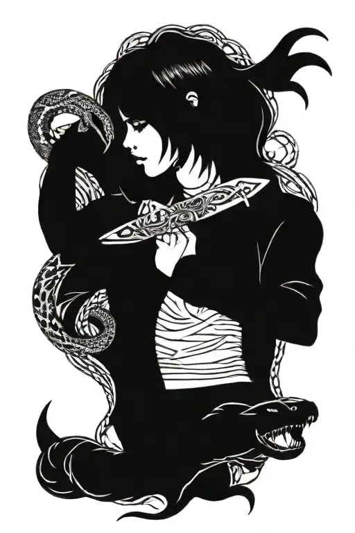 Girl Snake Knife Surrounded