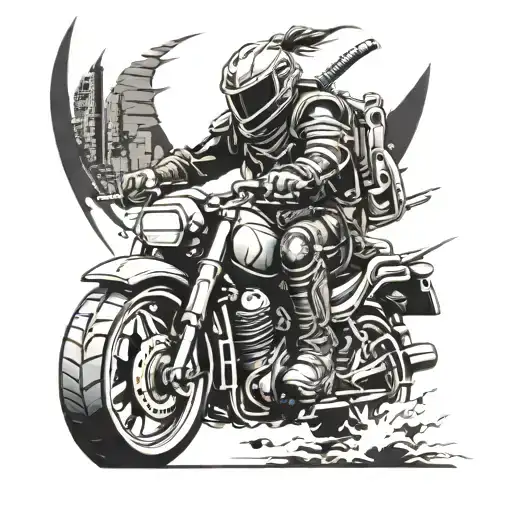 Samurai Warrior Riding A Cyberpunk Motorcycle
