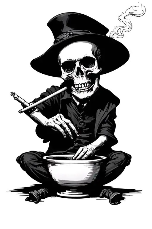 A Skull Smoking A Joint Sitting In A Bowl