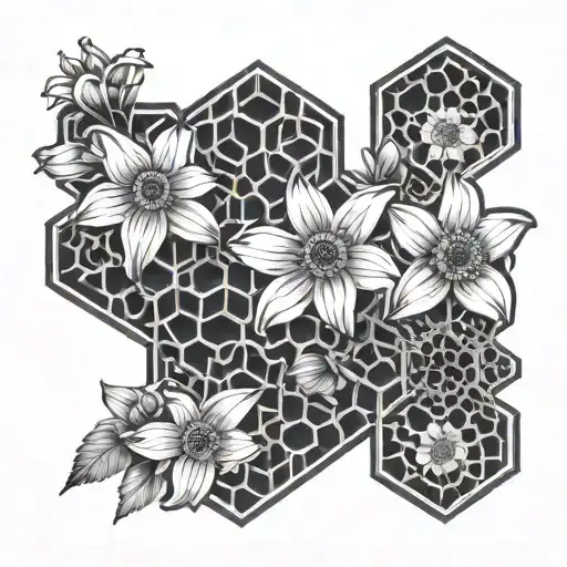 A Honeycomb Pattern Intertwined With Daisy And Narcissus Flowers