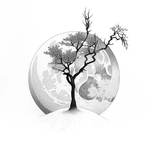 Trees With Moon And Raven Sleeve