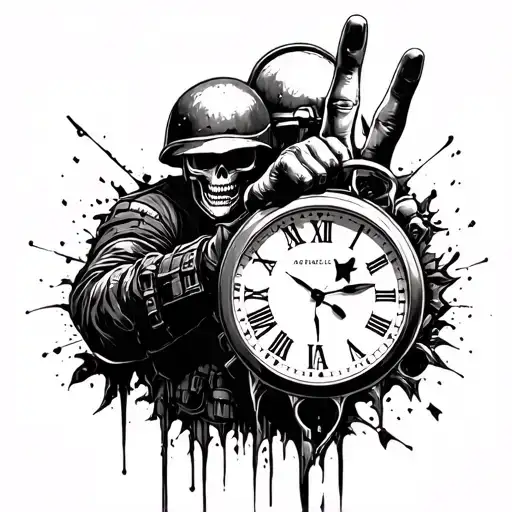 Soldier Shows The Middle Finger Of Death With A Clock