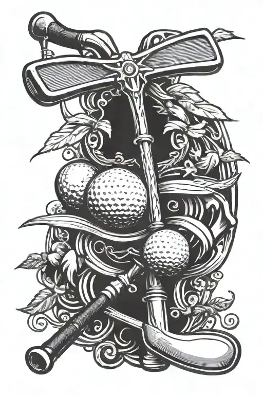 Cross With Golf Clubs Leaning Against It