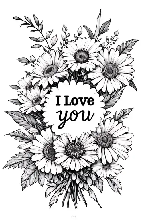 February And July Birth Flower Bouquet With I Love You Written On The Side