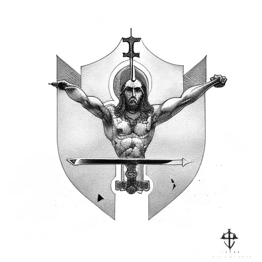 Ilia Topuria Back Tatto But Replace A Sword Instead Of Crucifix