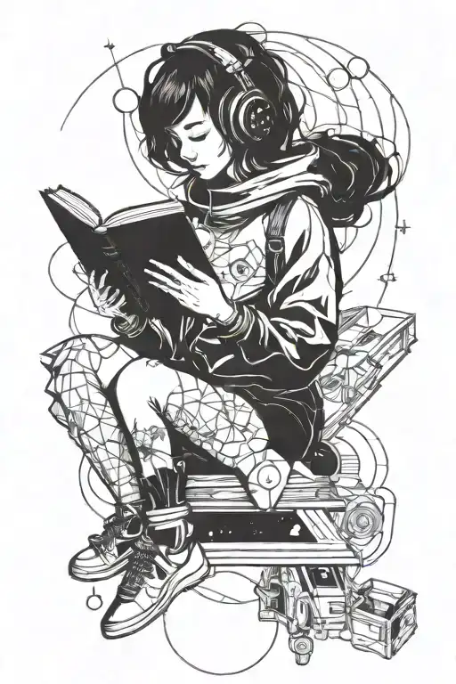 Girl Sitting In Space Reading A Book Open