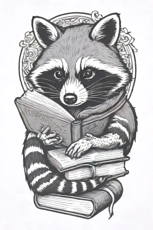 Racoon Curled Up With A Book