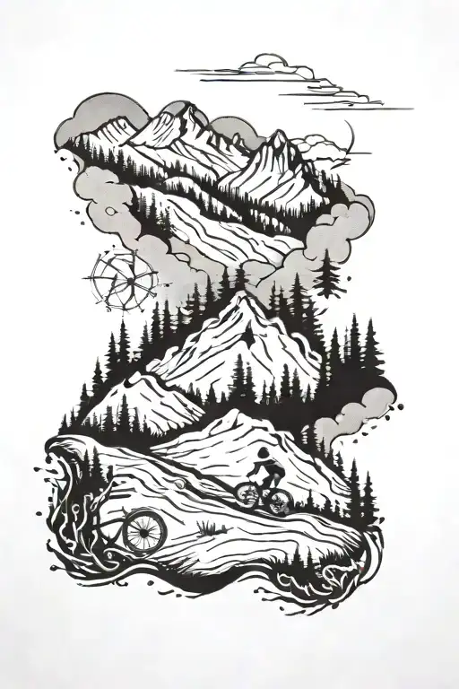 A Mountain Biking Trail Winding Through A Forest With A Snow-capped Mountain In The Background