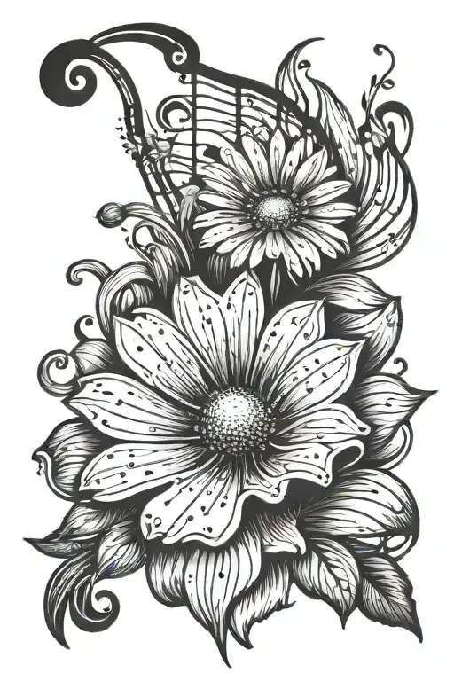 Music Notes Pouring Out Of One Daisy Flower