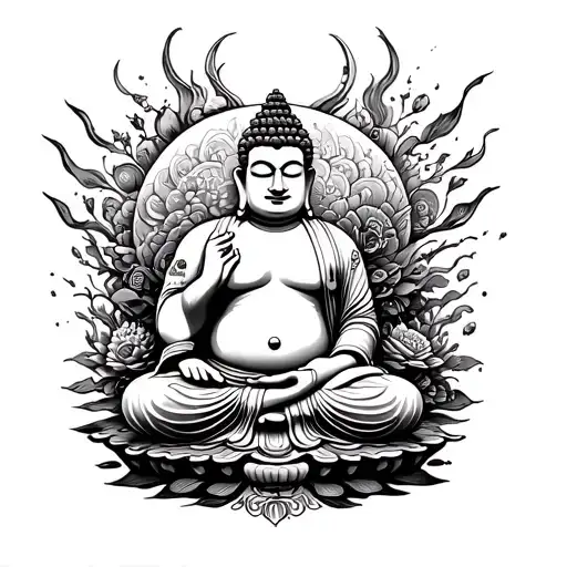 Fat Buddha Surrounded By Elements