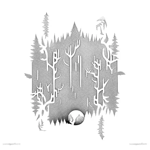 A Surrealistic Representation Of A Forest Merging With Musical Instruments