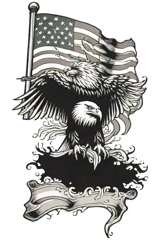 American Flag With Eagle And Cross