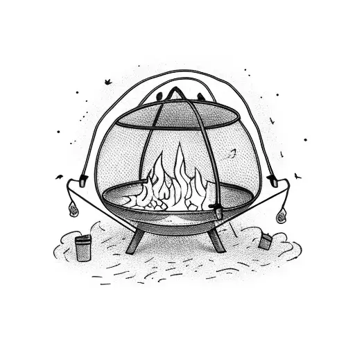 A Backyard Fire Pit Ablaze On A Cool Fall Night With String Lights