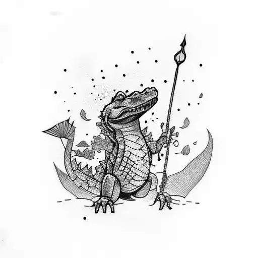 Design A Tattoo Of A Crocodile Playing A Guitar
