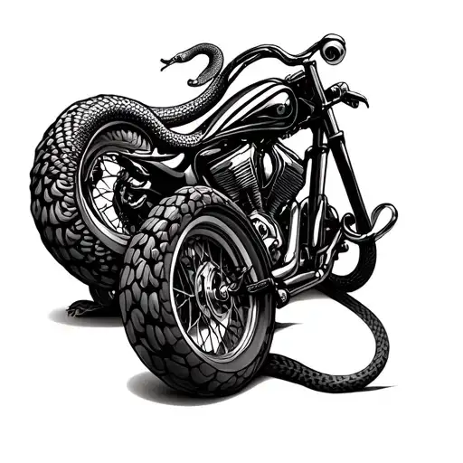 Snake Wrapped Around A Chopper Motorcycle