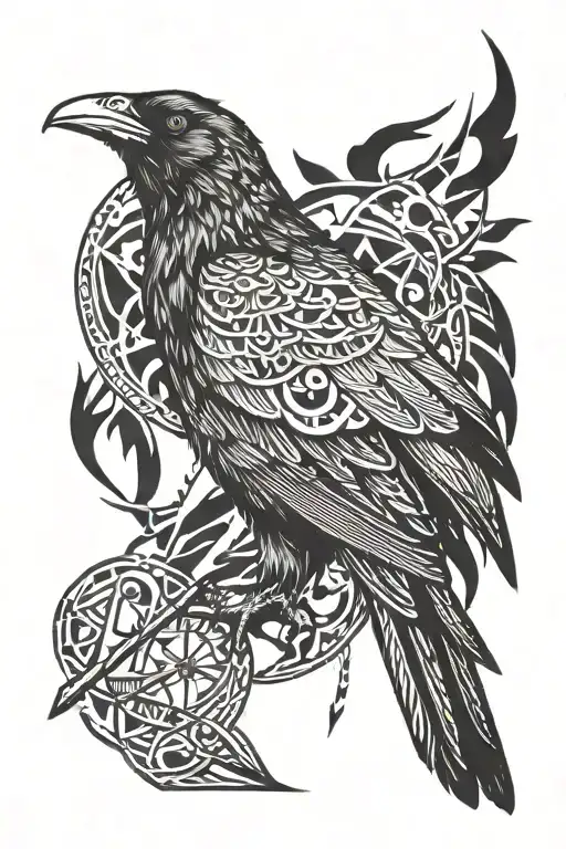 Runes On The Background Of A Crow