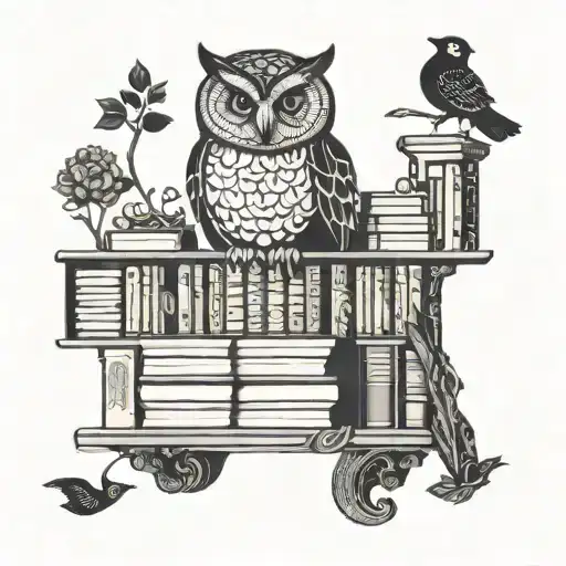 An Intricate Bookshelf Filled With Magical Books And A Hidden Owl Perched On Top