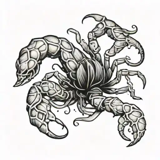A Blackwork Tattoo Of A Scorpion Made Of Delicate Rose Petals
