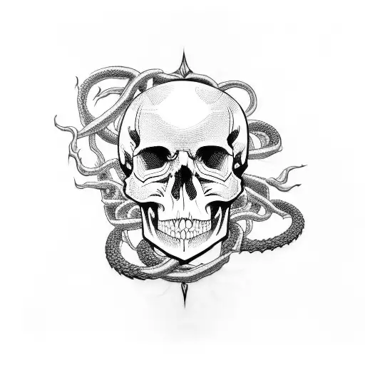 A Grunge-inspired Tattoo Featuring A Skull Surrounded By Snakes