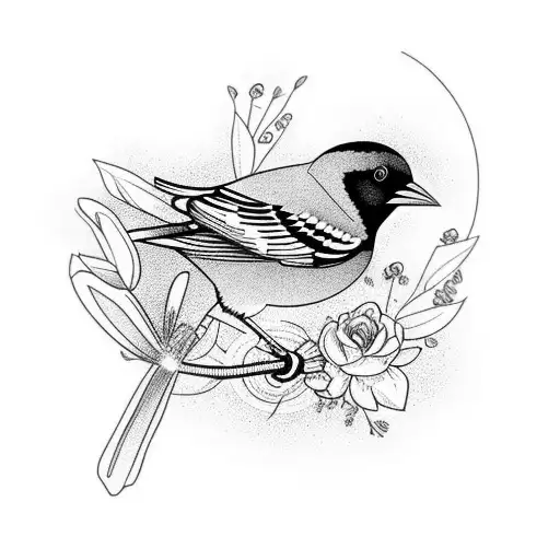 Oriole Bird With Cosmo Flower In Background