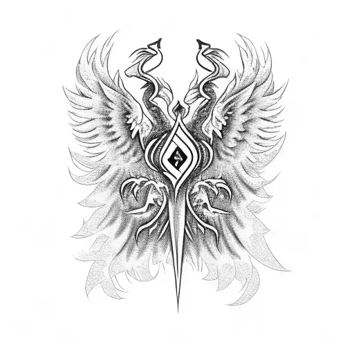 Phoenix Rising Over Ashen Ace And 8 Playing Cards