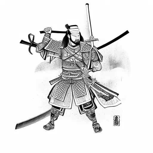 Samurai Warrior Wielding A Sword In A Traditional Japanese Setting