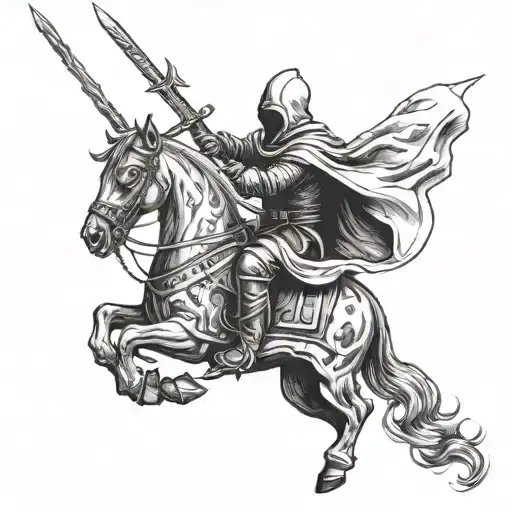 A Hooded Knight Wielding A Fire Sword While Riding A Capricorn