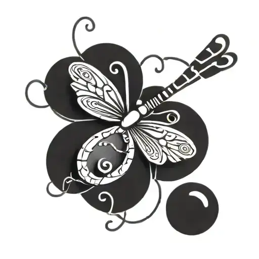 A Music Note Intertwined With A Dragonfly