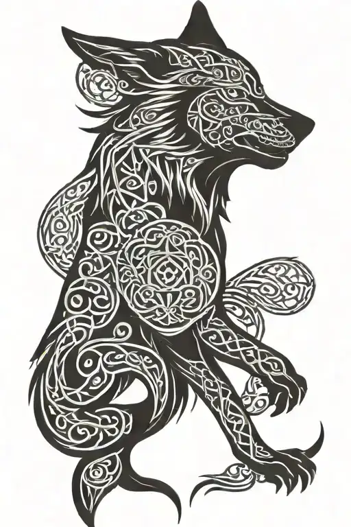 Wolf And Celtic Pattern And Orthodox Cross