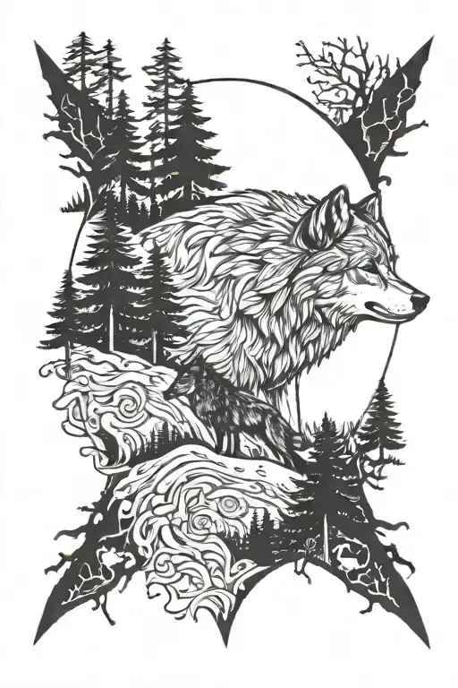 Wolf And Forest Scene With Hidden