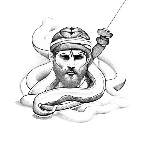 Greek God Full Body Holding A Stick Witha Snake