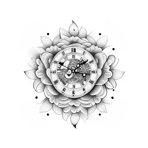 A Bouquet Of Flowers Emerging From A Clock Face