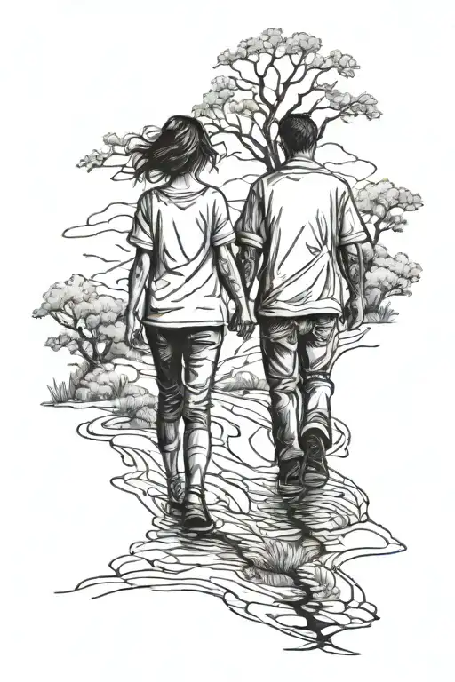 Daughter And Son Walking With Dad Walking