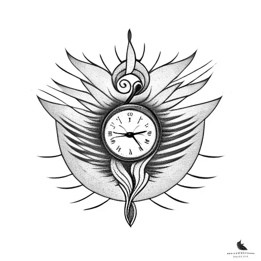 Music Notes Forming A Phoenix Rising From A Clock
