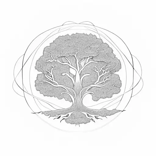 Tree Of Life Intertwined With A Winding River Symbolizing The Cycle Of Life And Death