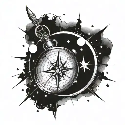 Compass Pointing The Full Moon With Constellation