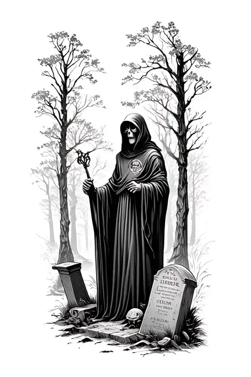 Grave Yard With Forest Back Ground With Grim Reaper