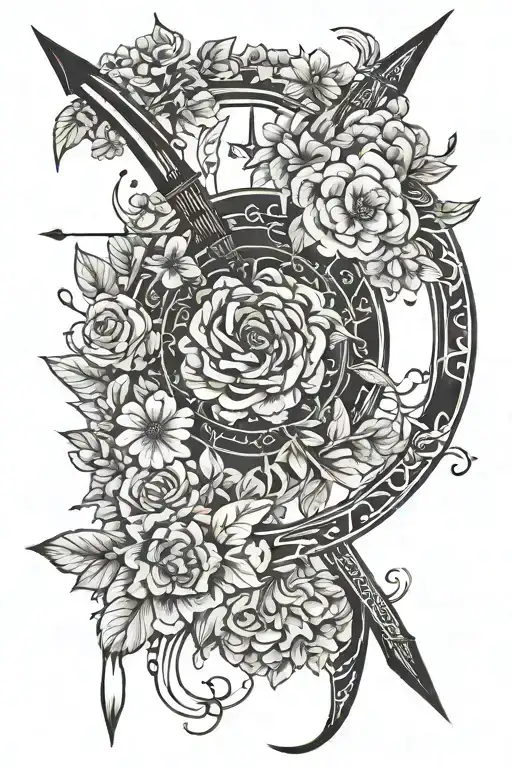 Simple Bow And Arrow With Floral Patterns